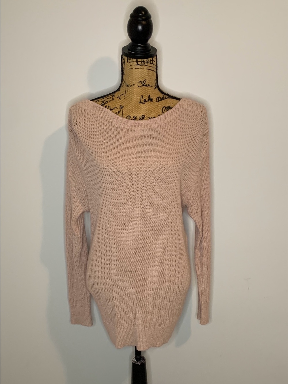 Market & Spruce Pale Blush Off-the-Shoulder Knit Back Twist Drape Sweater Size M